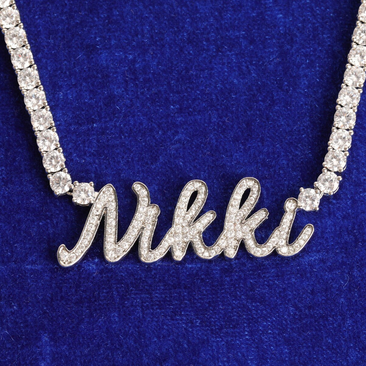 Ladies Custom Name Tennis Chain 24k Yellow 14k White Gold Personalized Necklace
