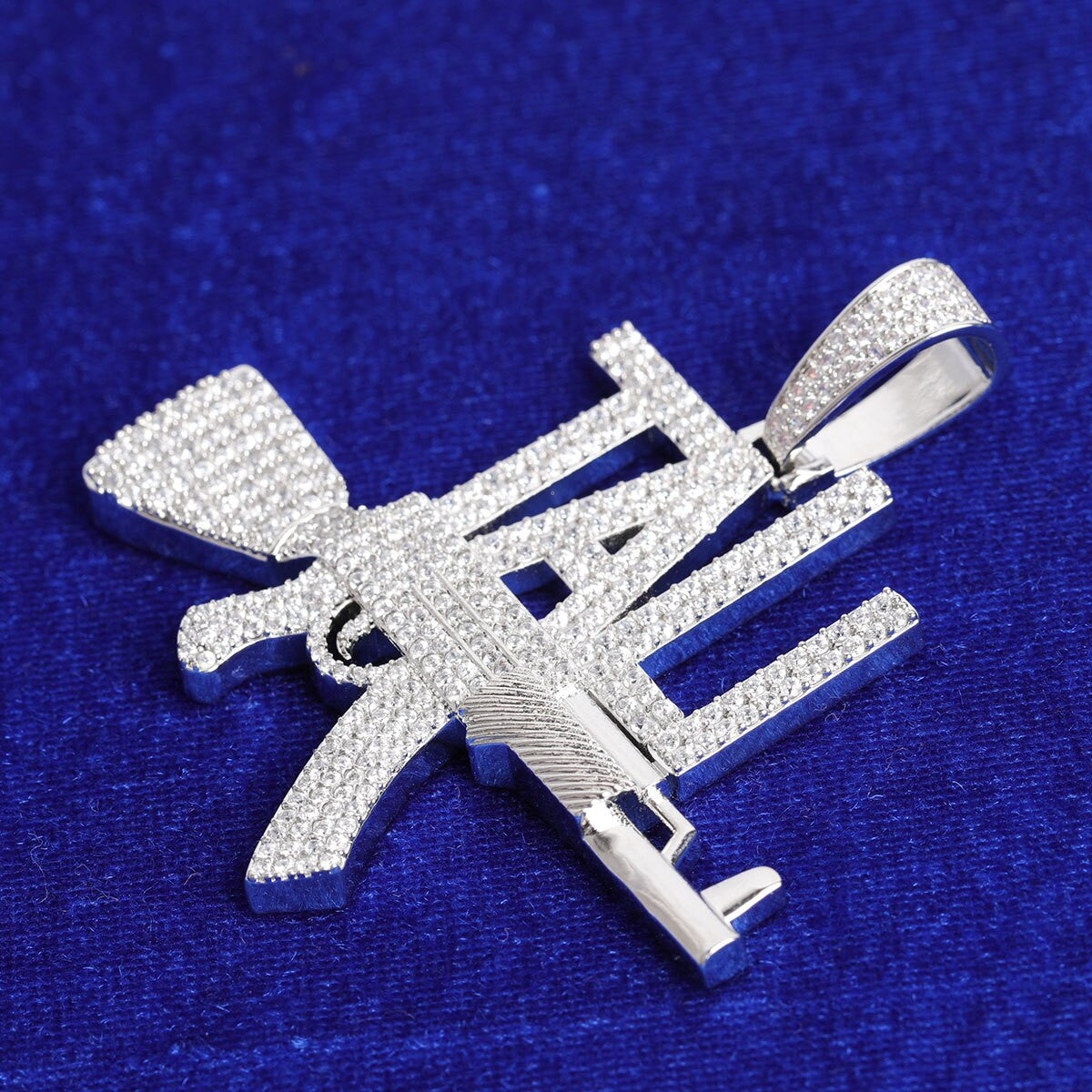 24k 925 Silver Rose Gold Chopper City 5A Stone Flooded Ice Micro Pave Ak47 Hip Hop Pendant Chain Necklace