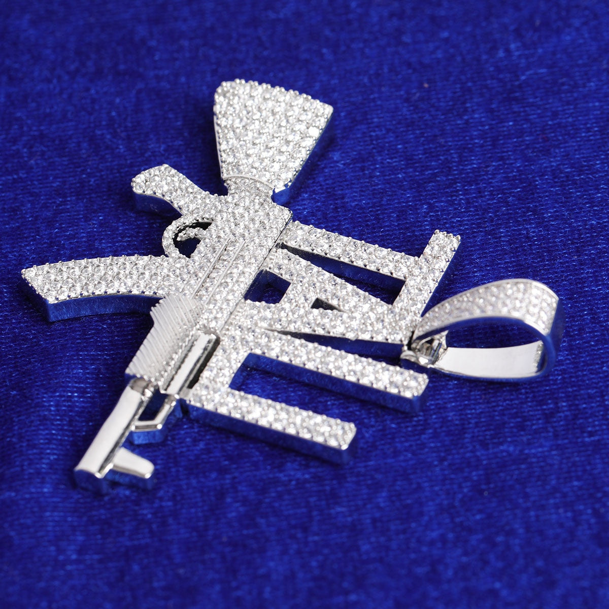 24k 925 Silver Rose Gold Chopper City 5A Stone Flooded Ice Micro Pave Ak47 Hip Hop Pendant Chain Necklace