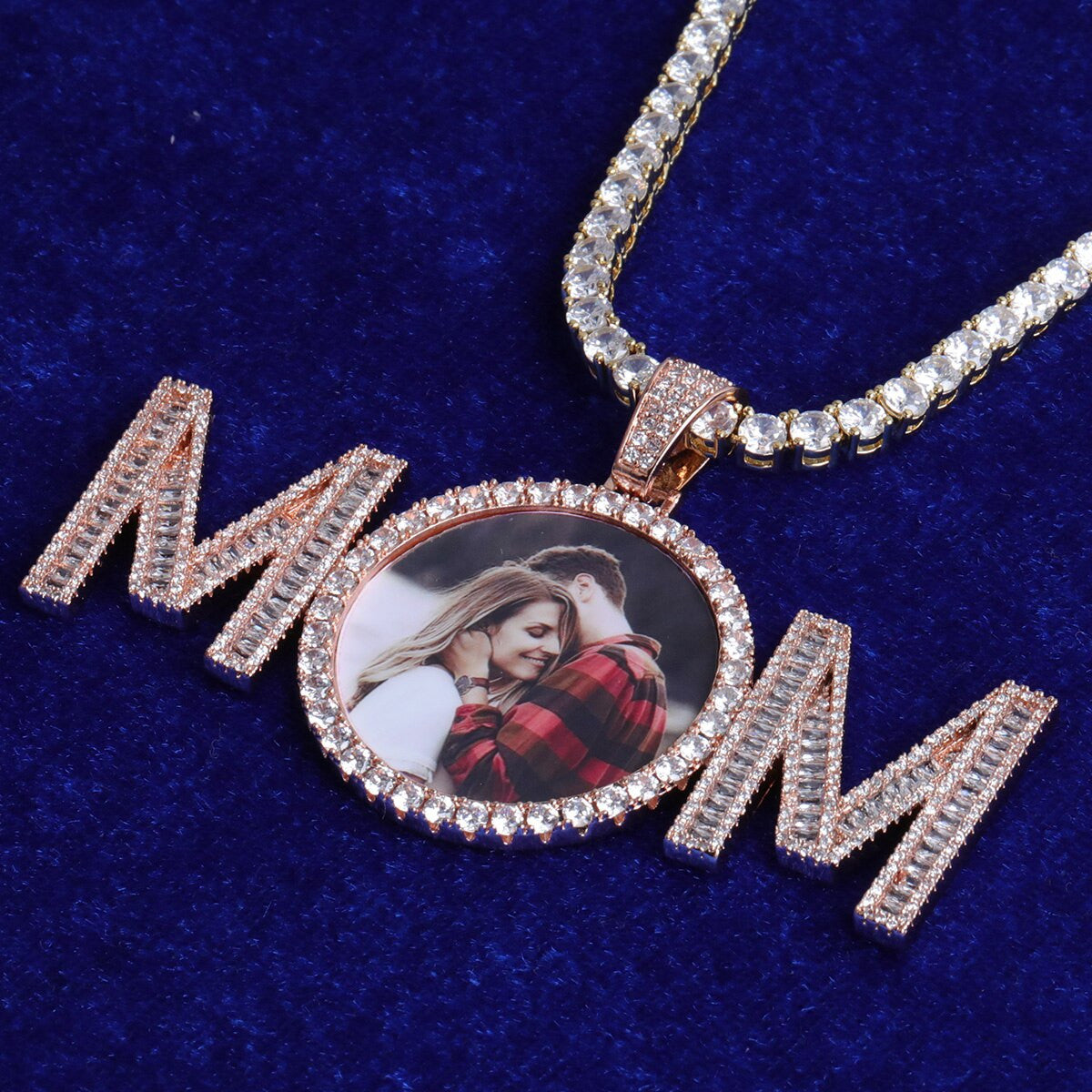 Flooded Ice MOM Hip Hop Custom Photo Medallion Pendant Chain Necklace