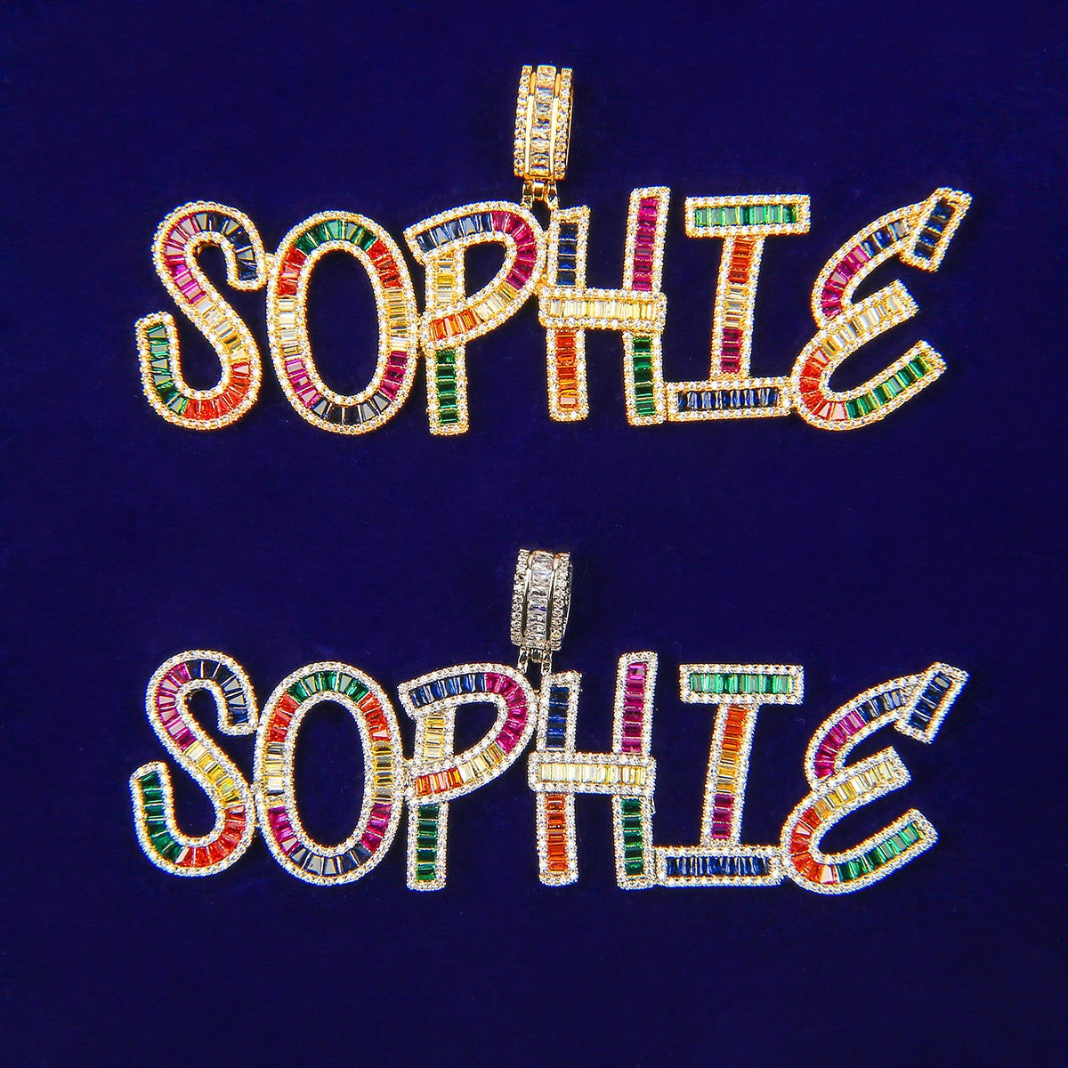 Flooded Ice Candy Colored Baguette Custom Name Plate Hip Hop Pendant Chain Necklace