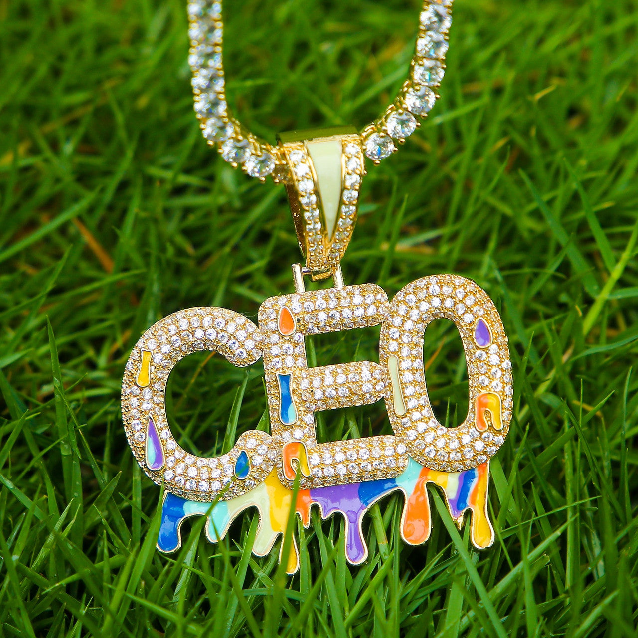 5A Flooded Ice Glow in The Dark Graffiti Bling Custom Name Hip Hop Pendants Chain Necklaces