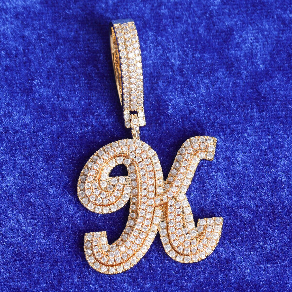 24k Yellow Gold 925 Silver 3A True Micro Pave Print Initial Letters Bling Pendants