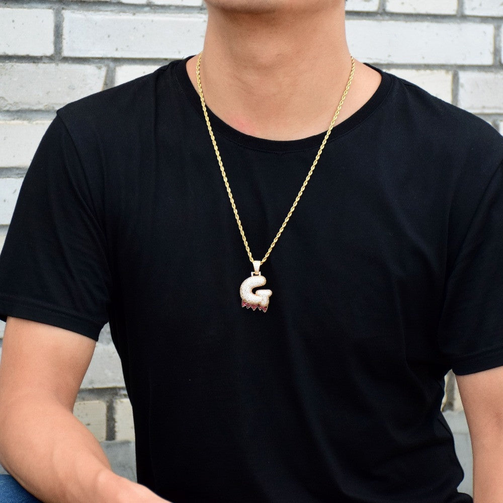 Iced Blinged Out Blood Drip Bling Bubble Graffiti Letters Hip Hop Chain