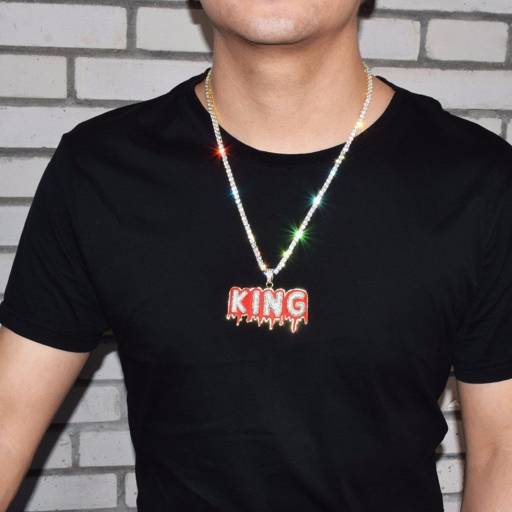 Custom Name Red Oil Bubble Drip Drop 3AAA True Micro Pave letter Pendant Chain Necklace