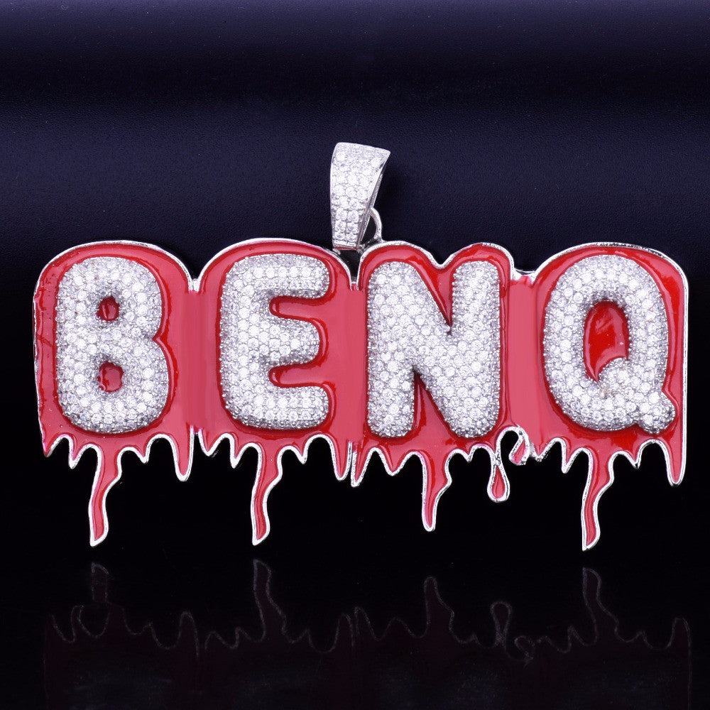 Custom Name Red Oil Bubble Drip Drop 3AAA True Micro Pave letter Pendant Chain Necklace