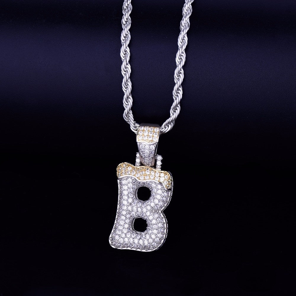 Custom Name Snow Cap Bubble Letters 3A Micro Pave Hip Hop Pendant Chain Necklace