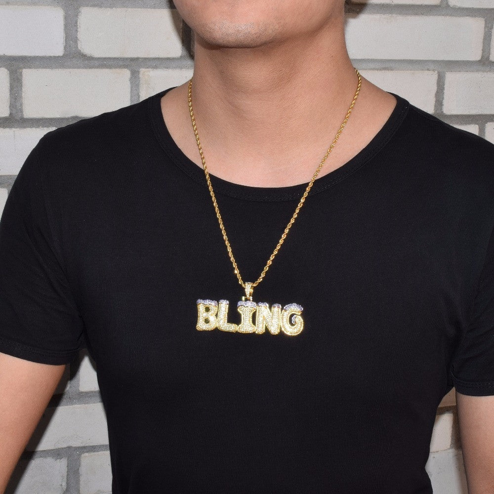 Custom Name Snow Cap Bubble Letters 3A Micro Pave Hip Hop Pendant Chain Necklace