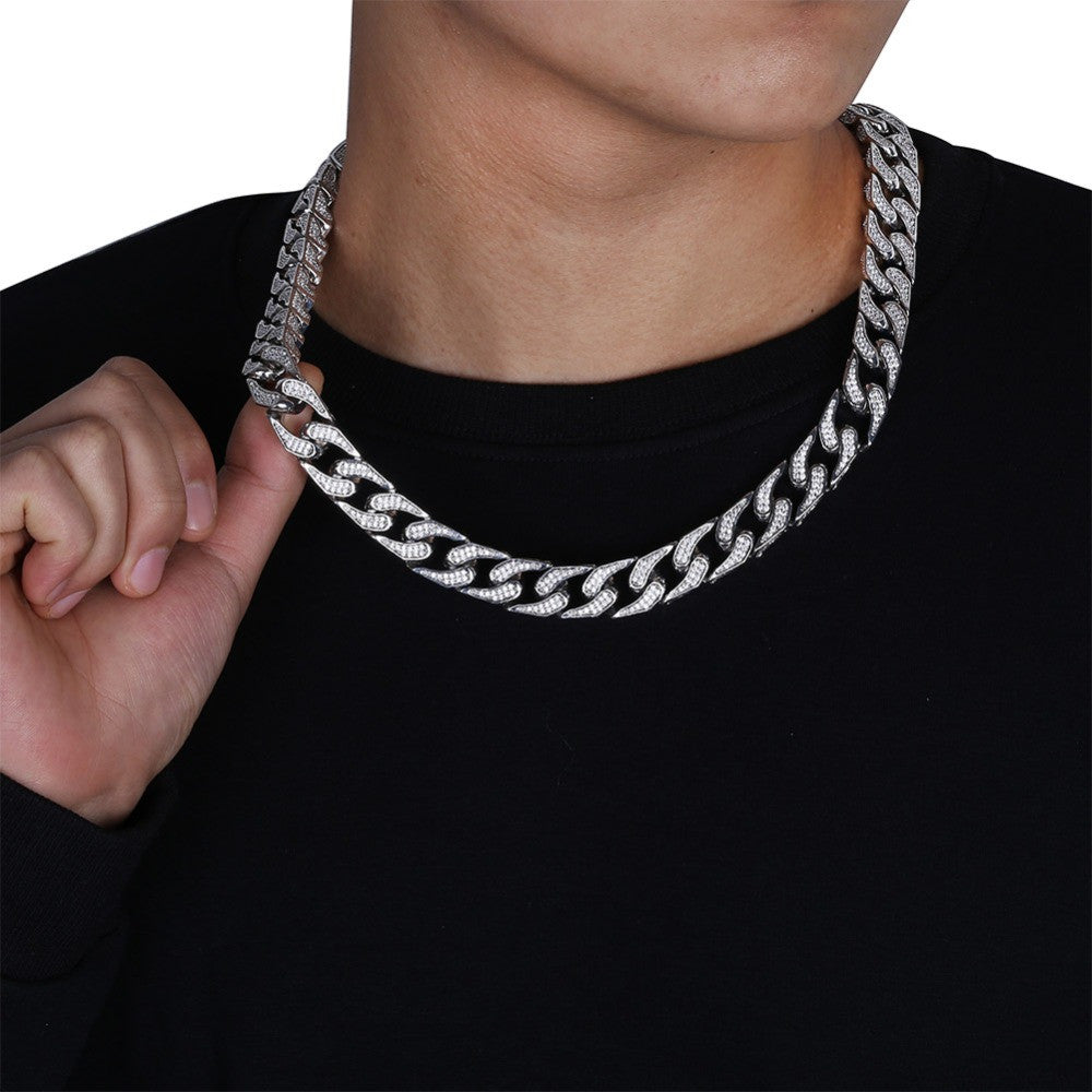 16mm Custom Heavy Full AAA Micro Pave Flooded Ice Thick Chopper Cuban Link Chain