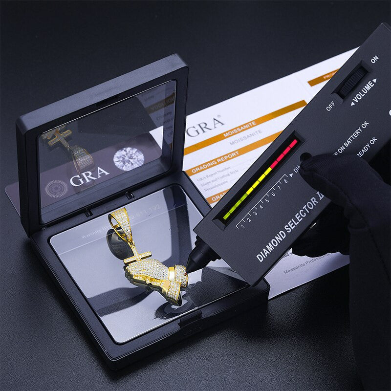 Mens Flooded Ice Solid 925 Silver Genuine Lab Diamond Prayer Hand Cross Pendant