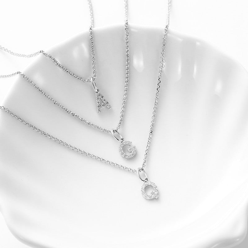 Ladies D Color VVS Genuine Diamond Solid Sterling Silver Micro Bling Initial Letter Necklace