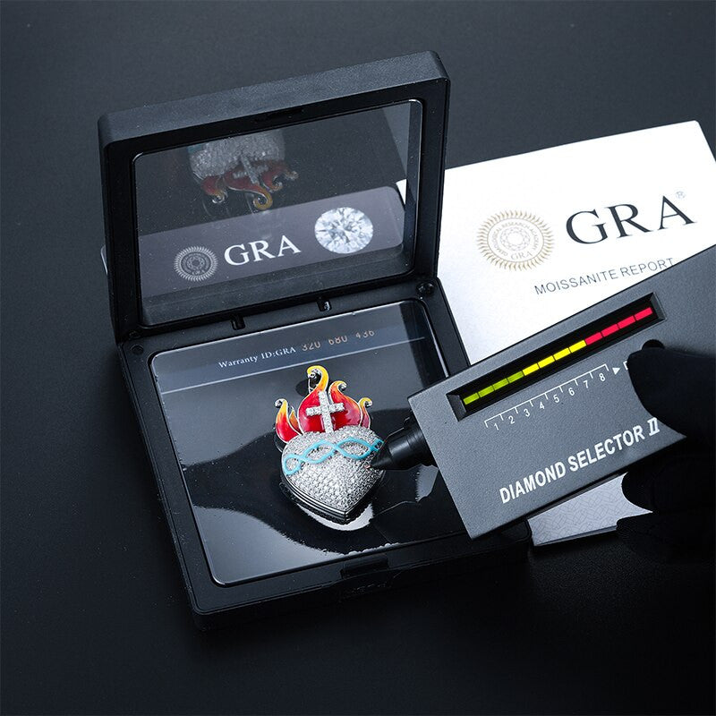 Heart Of Fire | Moissanite Diamond Cross Flame Glow In The Dark Silver Pendant