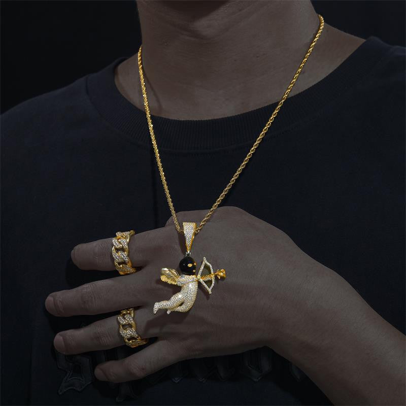Solid 925 Silver Masked Love Cupid Genuine VVS Diamond Hip Hop Pendant Chain Necklace