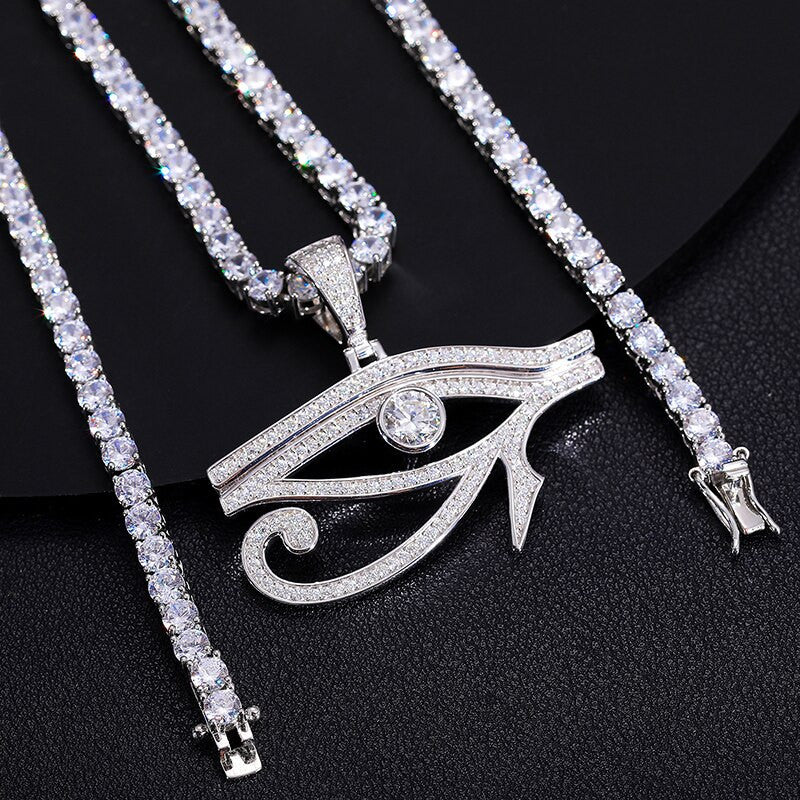Mens Genuine VVS Lab Diamond Ancient African Eye Of Horus Hip Hop Chain Solid Silver Pendant