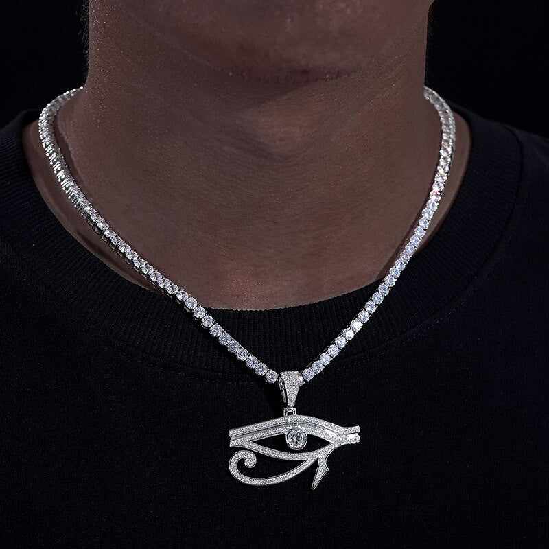 Mens Genuine VVS Lab Diamond Ancient African Eye Of Horus Hip Hop Chain Solid Silver Pendant