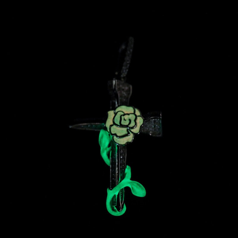 Spiritual Jesus Nail Cross Genuine VVS Diamond Solid Sterling Silver Glowing Rose Chain Necklace