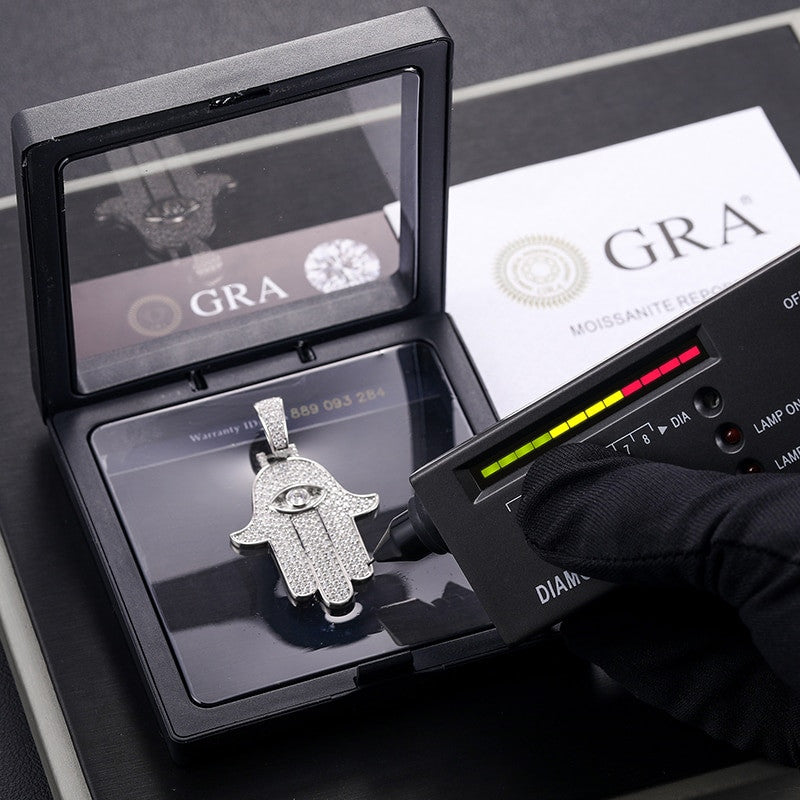 Genuine VVS Lab Diamond Hamsa Hand Solid Sterling Silver Hip Hop Chain