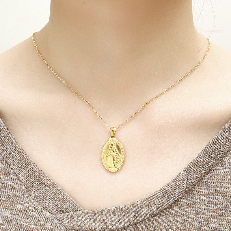 Ladies Catholic Virgin Mary Strength Gold Silver Stainless Steel Miracalous Necklace