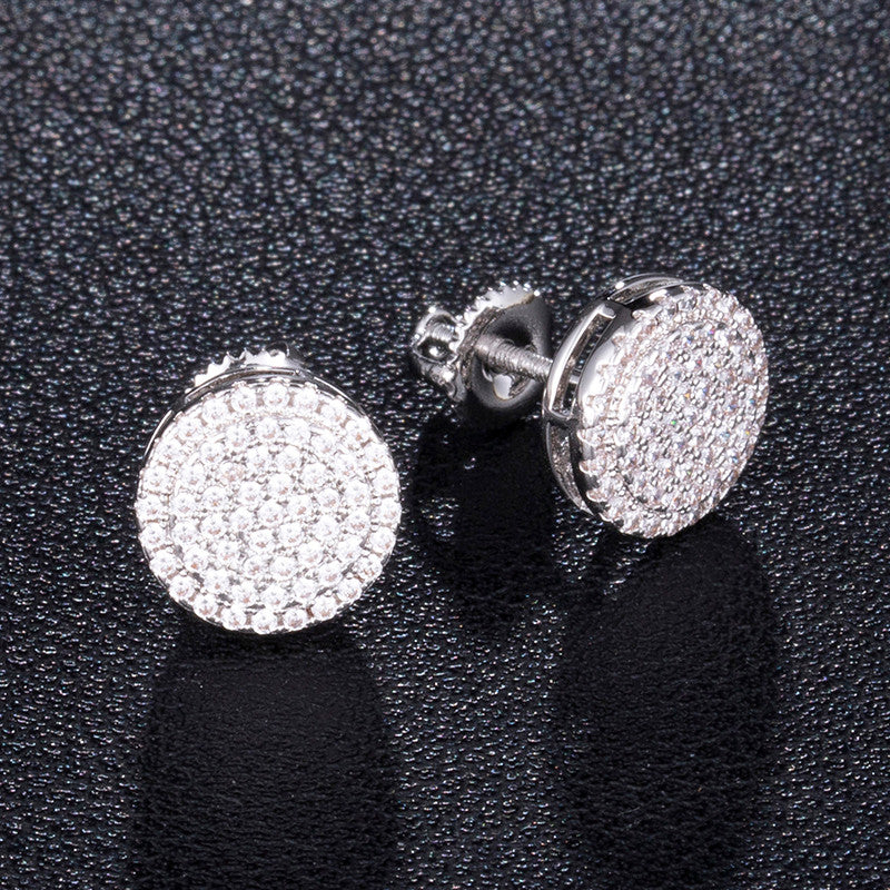 Snow Capped Extreme Iced Micro Pave Round Cut 14k Gold Bling Stud Earrings
