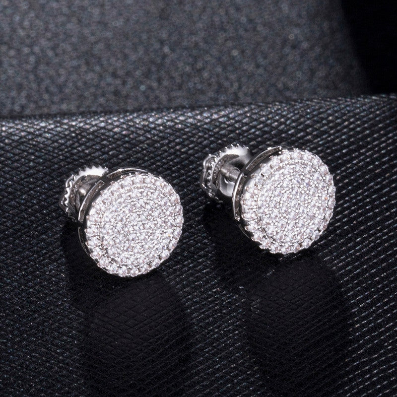 Snow Capped Extreme Iced Micro Pave Round Cut 14k Gold Bling Stud Earrings