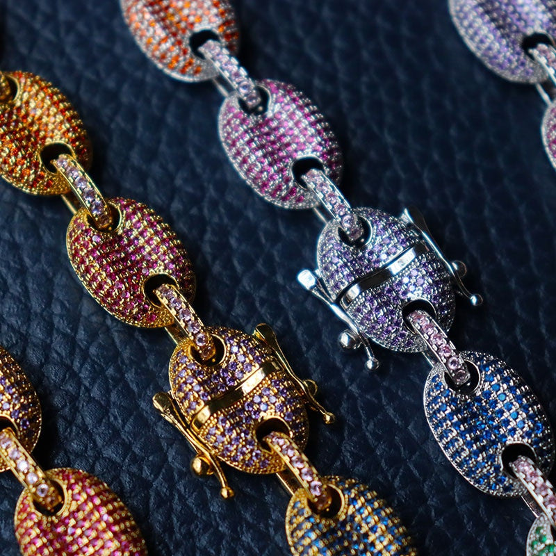 18k Gold .925 Silver 12mm Mixed Color AAA Micro Pave Marina G-Link Hip Hop Chain Necklace