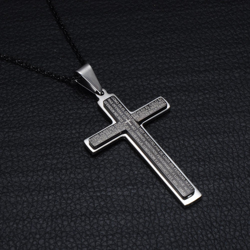 Stainless Steel Spanish Prayer Bible Scripture Double Layer Stainless Steel Jesus Cross Pendant