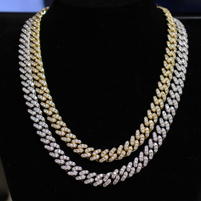 Flooded Ice AAA Prong Set 18k Gold .925 Silver 10mm Miami Cuban Link Chain Necklace