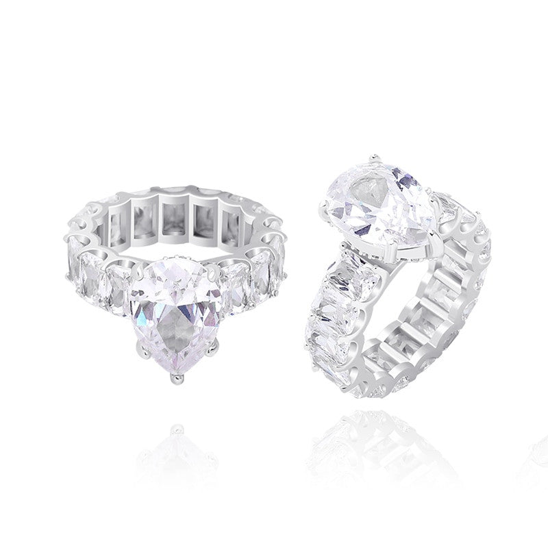 Ladies Tear Drop Center Stone 18k Gold .925 Silver AAA Princess Cut Ring