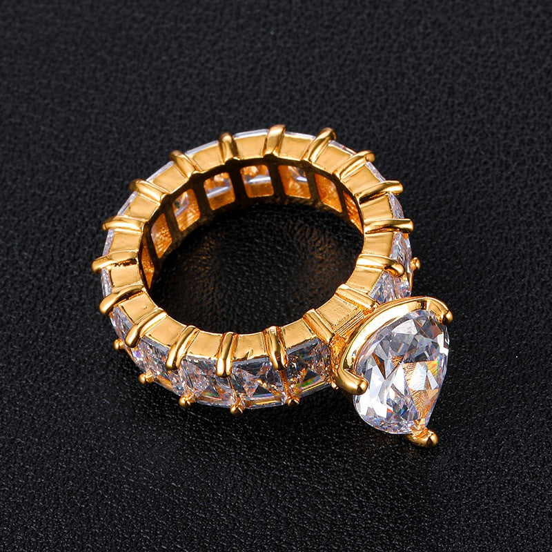 Ladies Tear Drop Center Stone 18k Gold .925 Silver AAA Princess Cut Ring