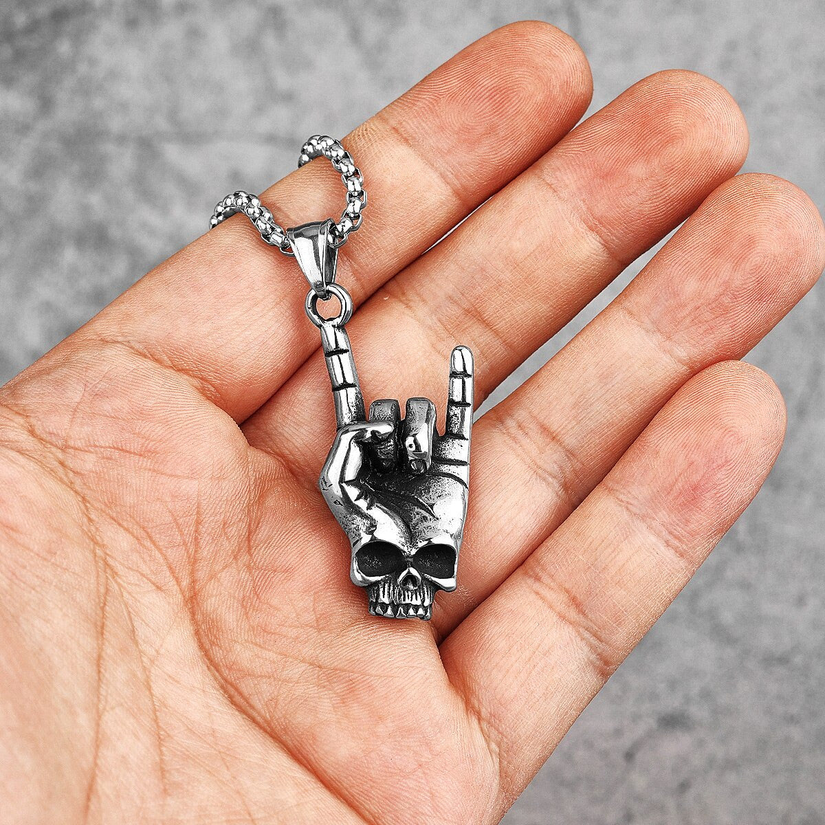 No Fade Stainless Steel Death Rock Skull Hand Street Wear Pendant