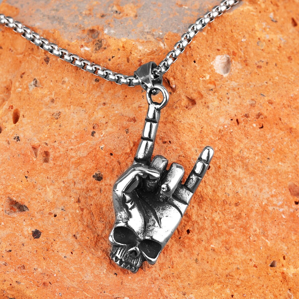 No Fade Stainless Steel Death Rock Skull Hand Street Wear Pendant