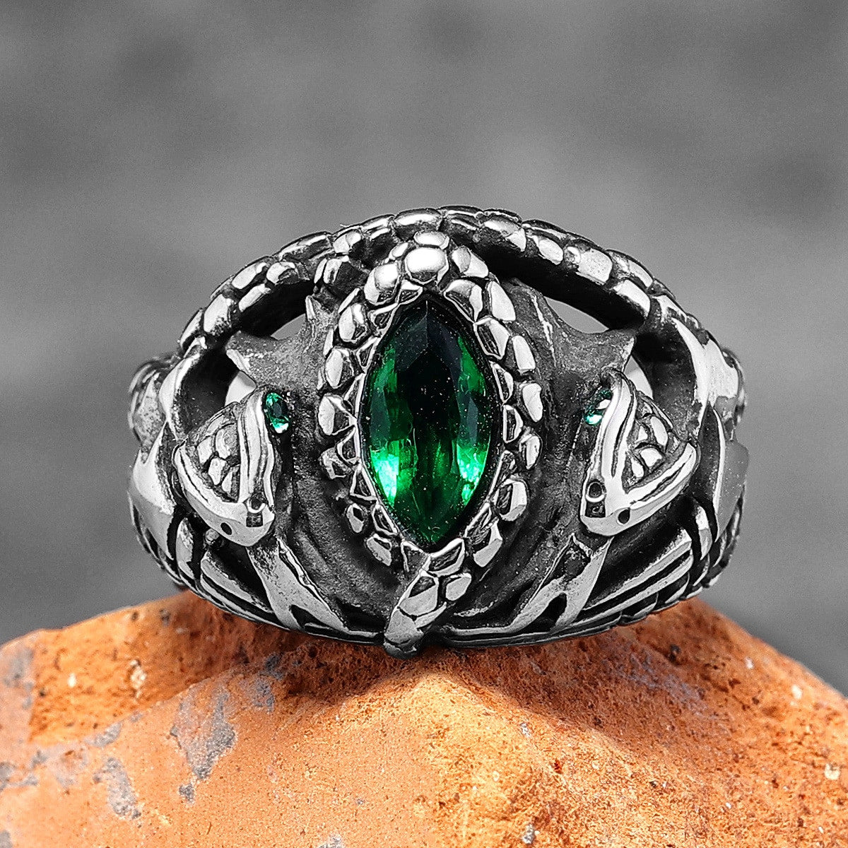 No Fade Stainless Steel Devils Eye Gemstone Snake Serpent Rings