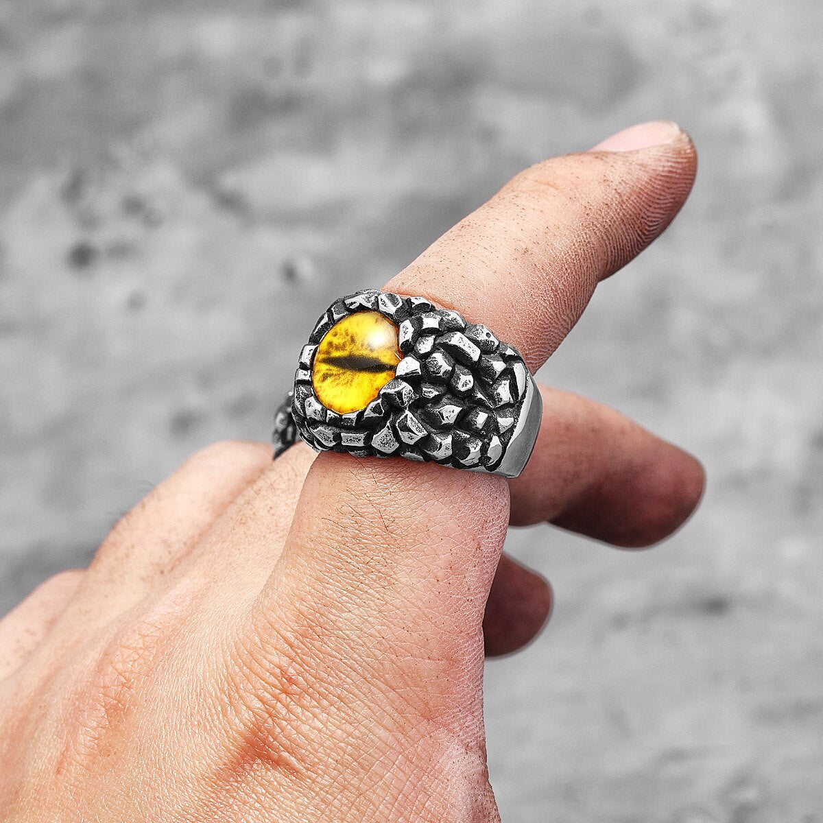 Mens No Fade Silver Stainless Steel Red Yellow Devil's Eye Rings