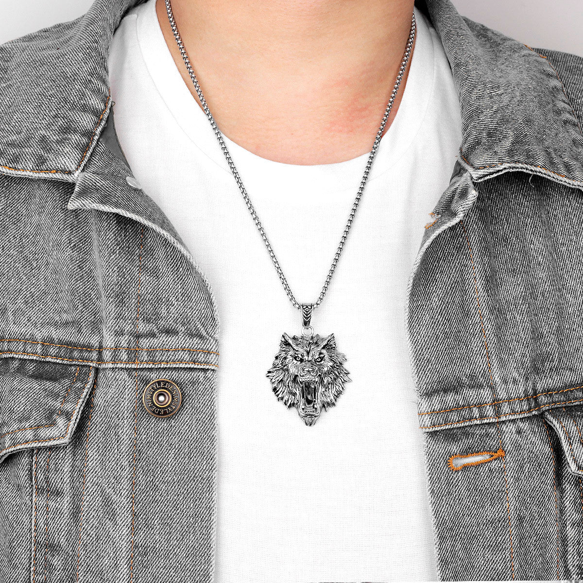 Mens Alpha Male White Wolf No Fade 316L Stainless Steel Street Wear Pendant
