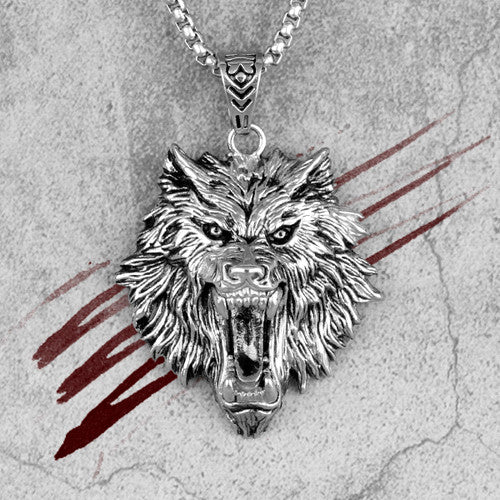 Mens Alpha Male White Wolf No Fade 316L Stainless Steel Street Wear Pendant