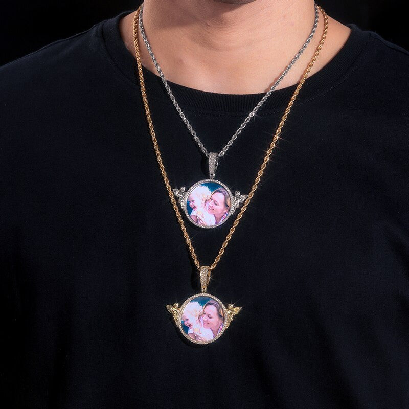 Angeles Of Protection Flooded Ice Custom Photo Picture Hip Hop Chains Necklace