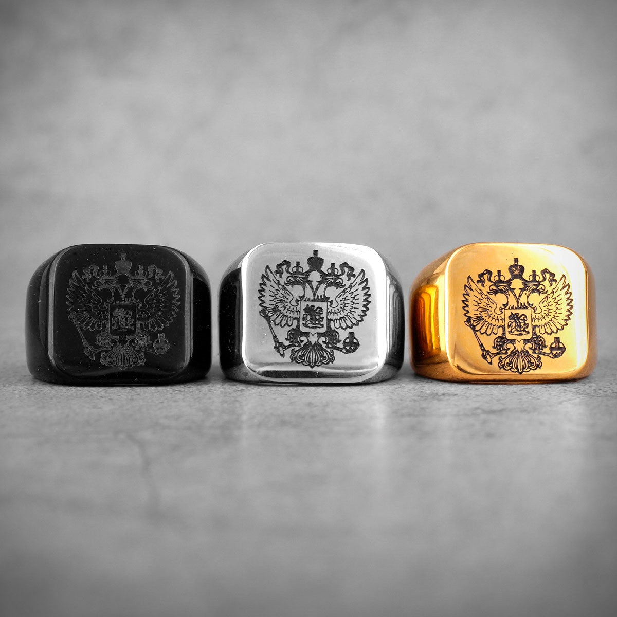 Mens 14k Gold Silver Black Stainless Steel National Emblem Street Wear Rings