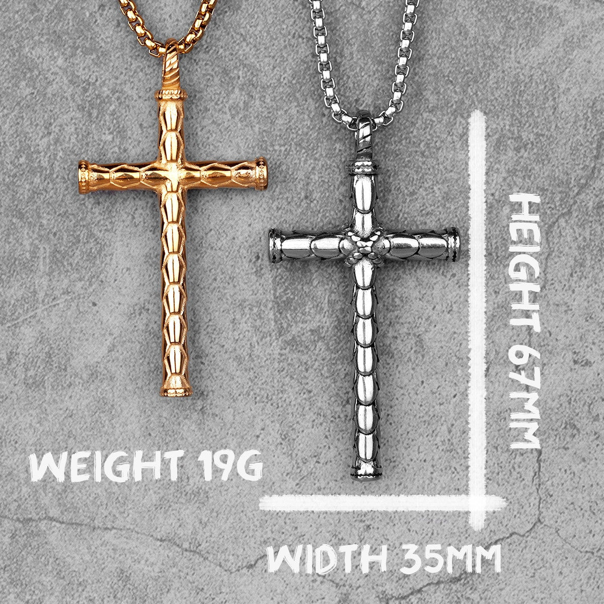 Mens Street Wear No Fade Stainless Steel Dragon Scale Cross Pendant Chains