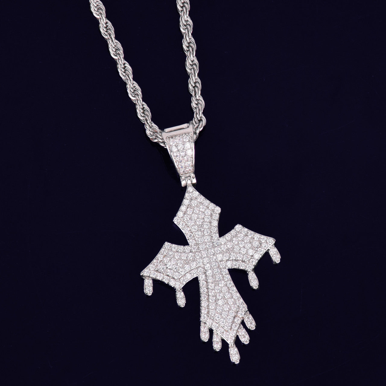 .925 Silver Dripping Ice Bling Cross Hip hop Pendant