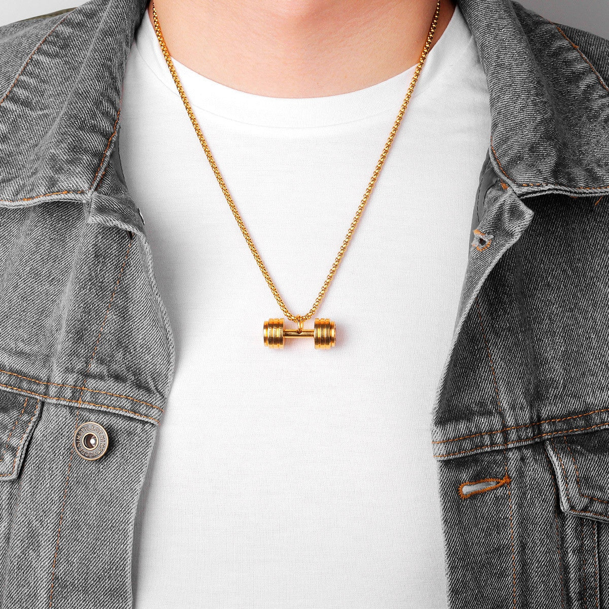 Titanium Stainless Steel No Fade Dumbbell Gold Silver Black Fitness Pendant Chain Necklace