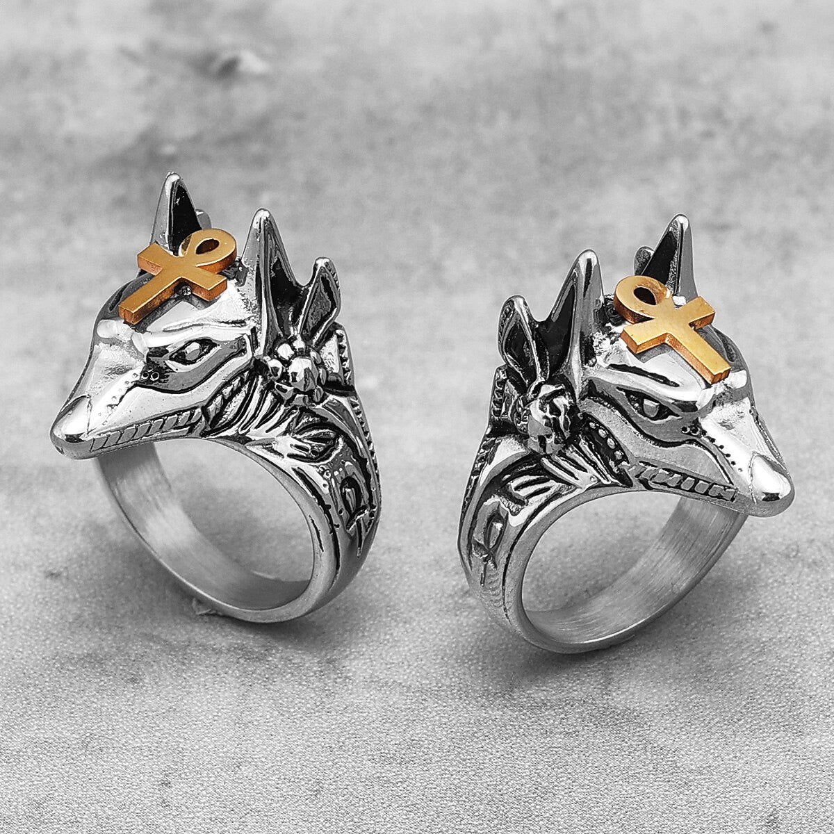 Ancient African Anubis No Fade Stainless Steel Hip Hop Spiritual Street Wear Rings