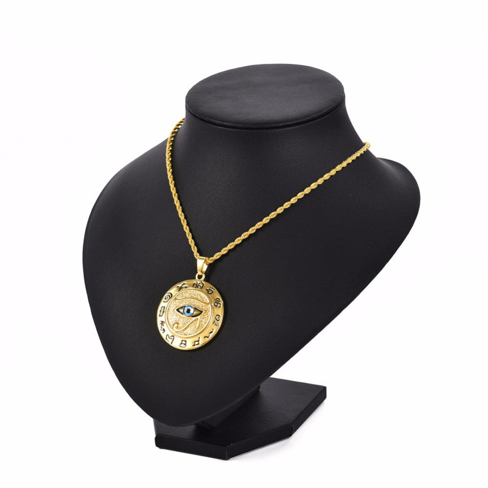 No Fade 14k Gold over Stainless Steel Eye Of Horus Ancient African Pendant Chain Necklace