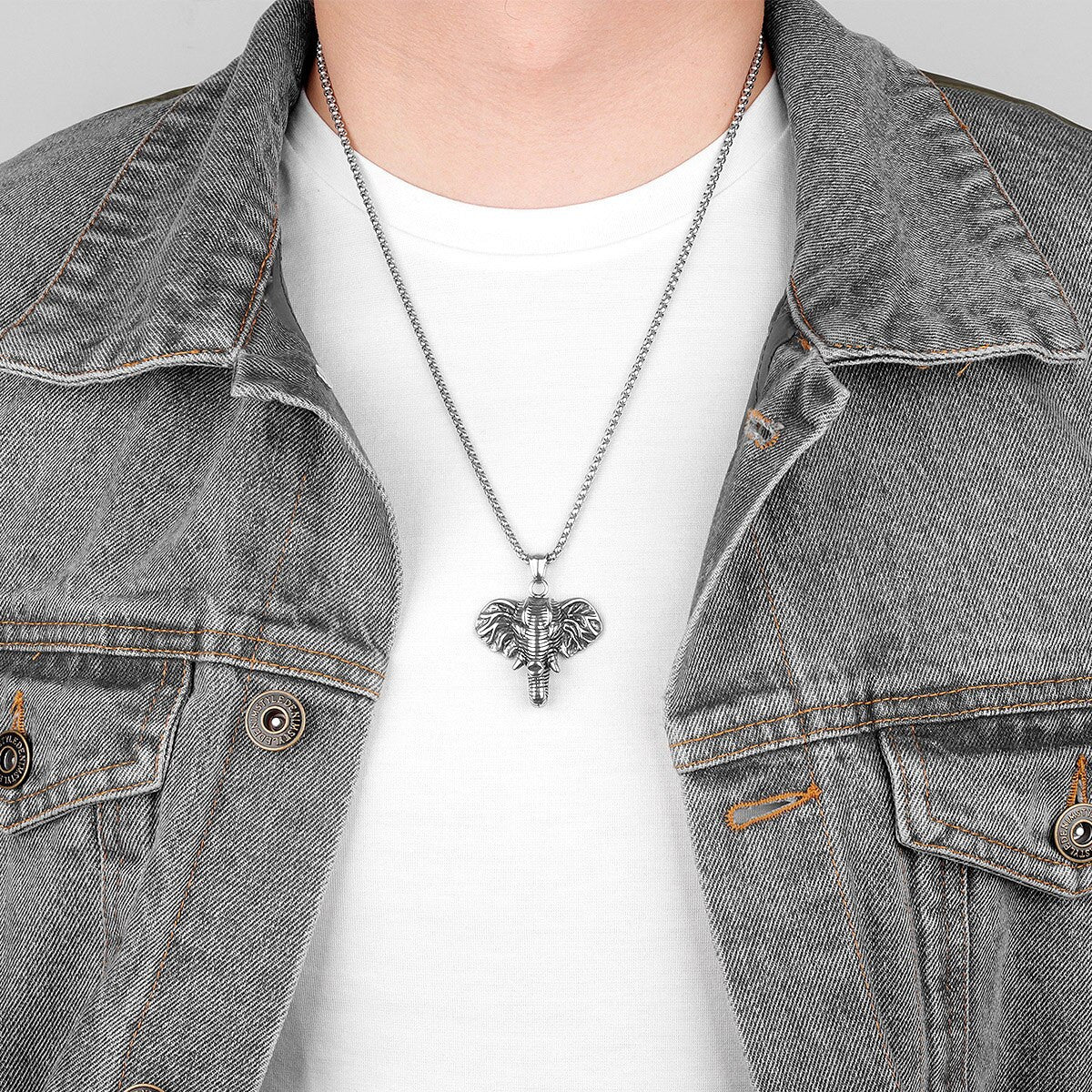 316L No Fade Stainless Steel Solid Back Elephant Symbol Of Peace Pendant