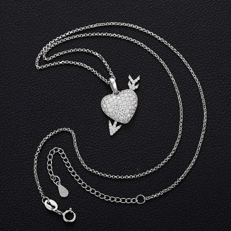 Ladies Love Found Me Genuine VVS Diamond Solid Sterling Silver Heart Arrow Necklace