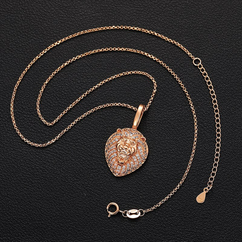 Genuine VVS Lab Diamond Gold Silver Rose 925 Sterling Silver Lion Head Hip Hop Chain