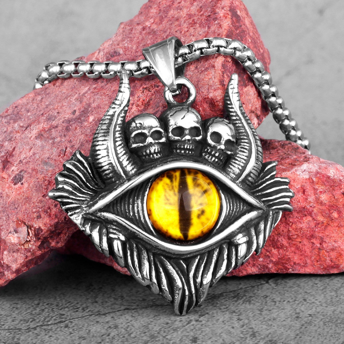 Mens No Fade Stainless Steel Eye Of Hell Skull Hip Hop Rock Street Wear Pendant Chain
