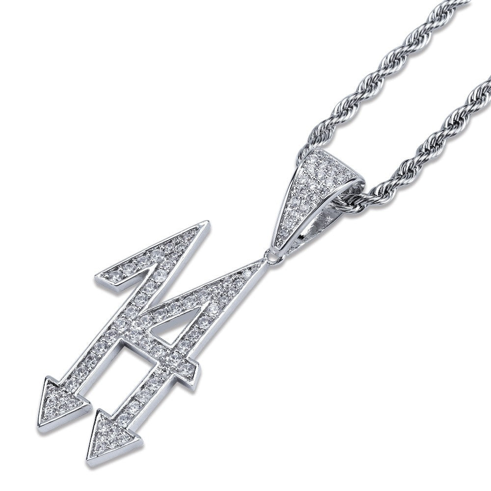 Hip Hop Fashion 14 Arrow Down Iced AAA Micro Pave Stone Pendant Chain Necklace