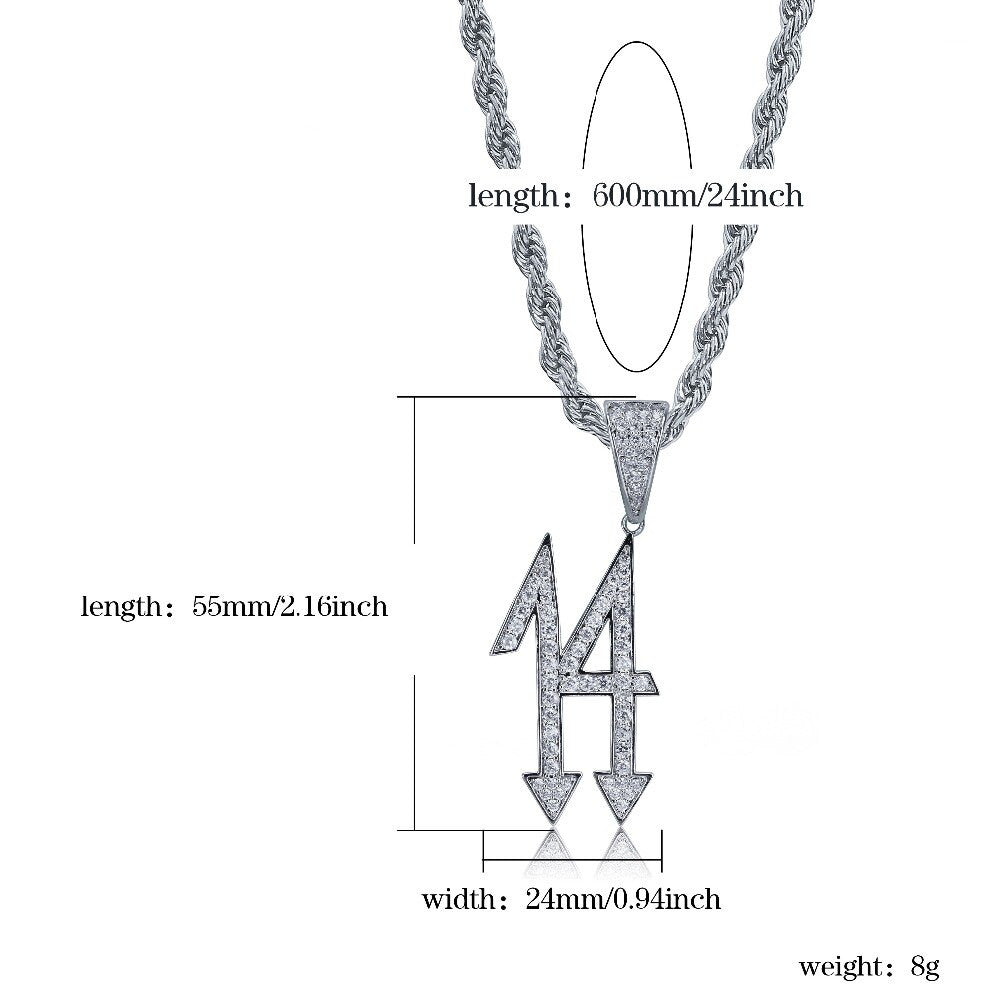 Hip Hop Fashion 14 Arrow Down Iced AAA Micro Pave Stone Pendant Chain Necklace
