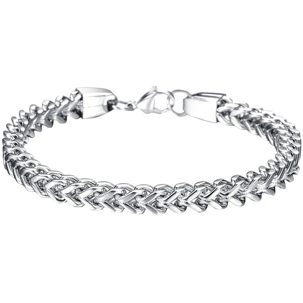 Mens High Fashion No Fade 14k Rose Gold Silver Black Stainless Steel Franco Link Bracelet