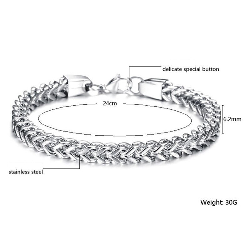 Mens High Fashion No Fade 14k Rose Gold Silver Black Stainless Steel Franco Link Bracelet